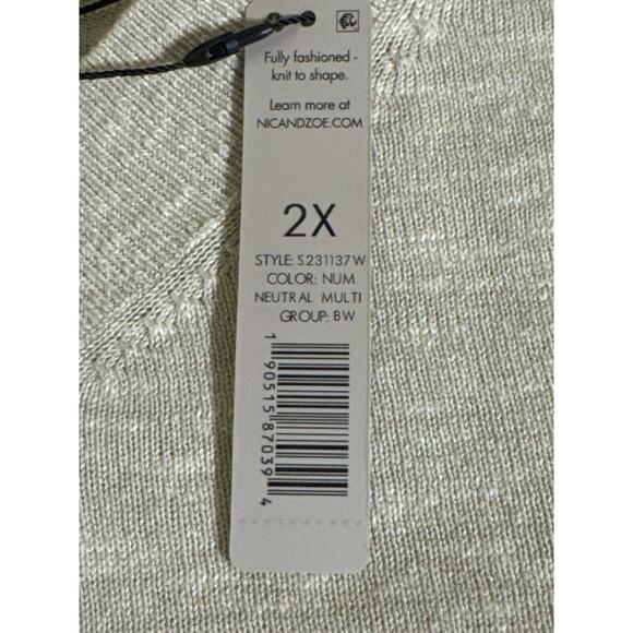 NIC + ZOE 2X Floral Intarsia Sweater Beige V-Neck Cotton Blend Pullover NWT - Picture 7 of 9